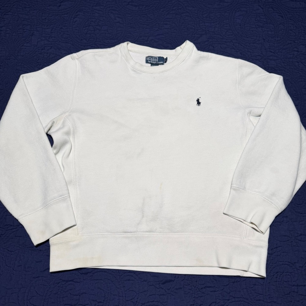 Polo Ralph Lauren Reverse Weave Crewneck Sweatshirt White Mens L Stained.